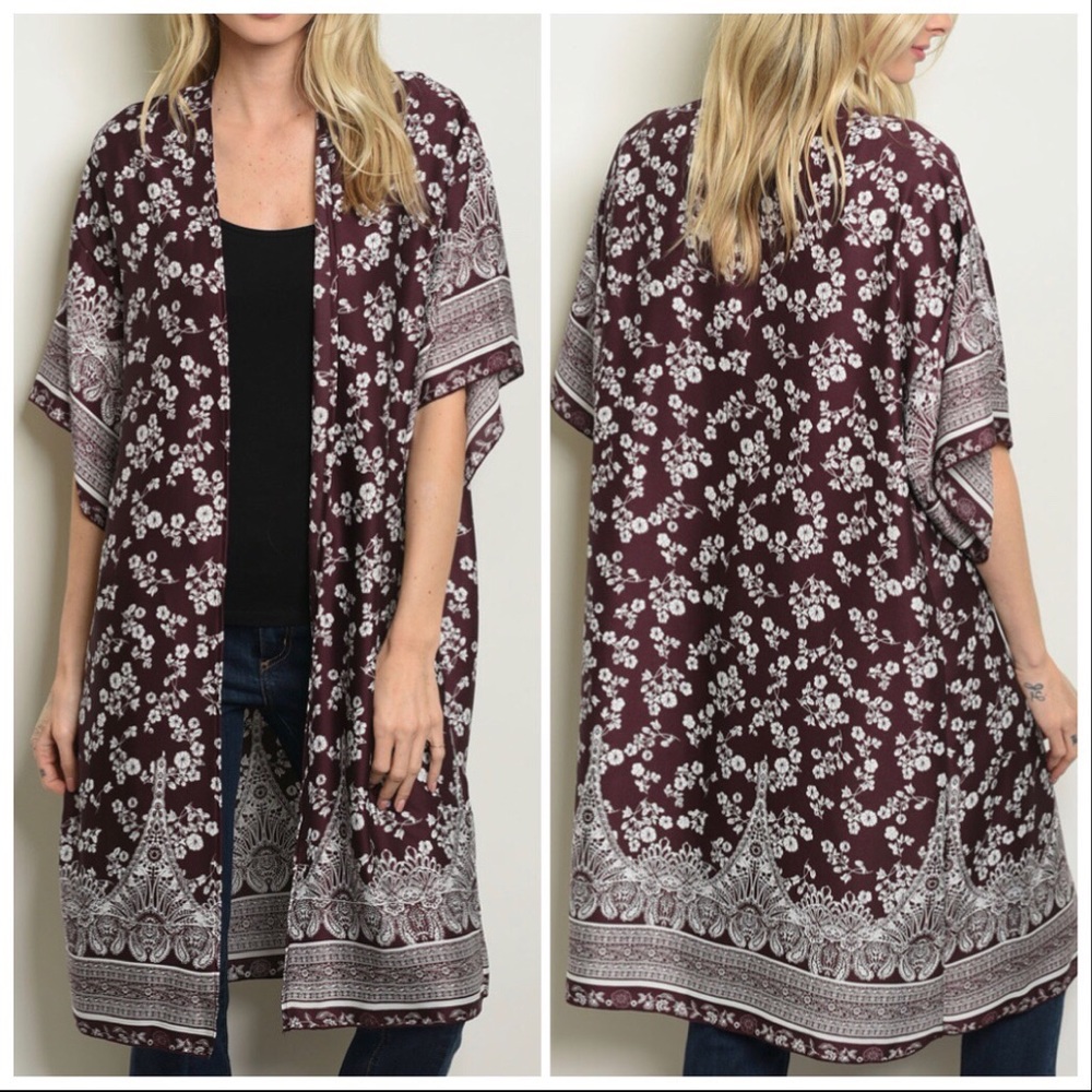 CLEARANCE ‼️⚡️WINE WHITE FLORAL ⚡️- Kimono - Picture 1 of 3